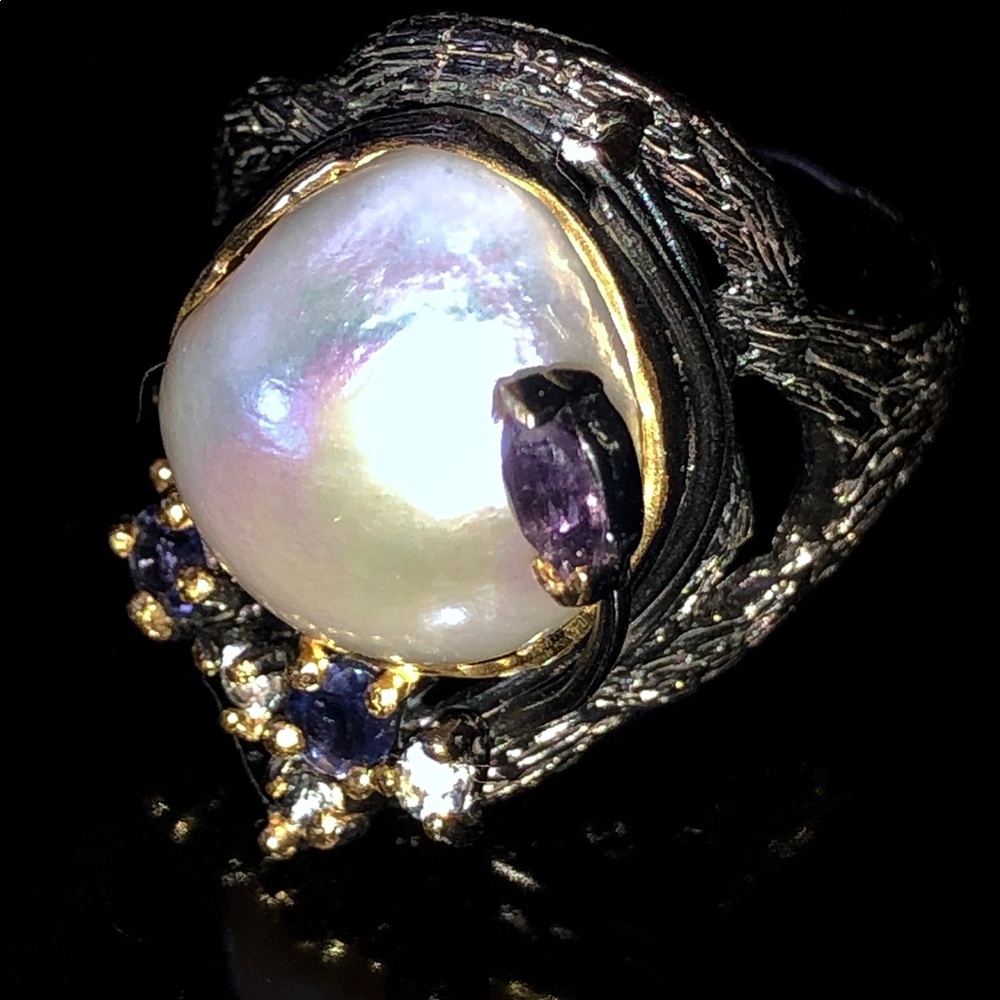 Natural Baroque Pearl Ring With Gems View 2